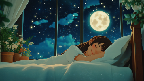 A Girl Sleeping Under Starry Sky