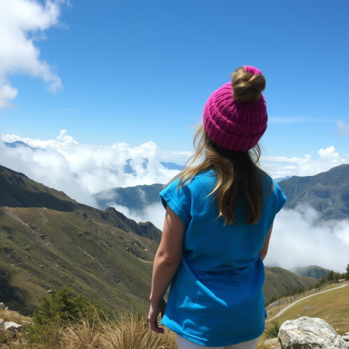 A Girl Touring the Cloudy Mountains