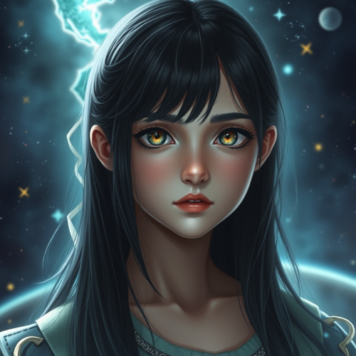 A Girl with Beautiful Eyes in Magical Space