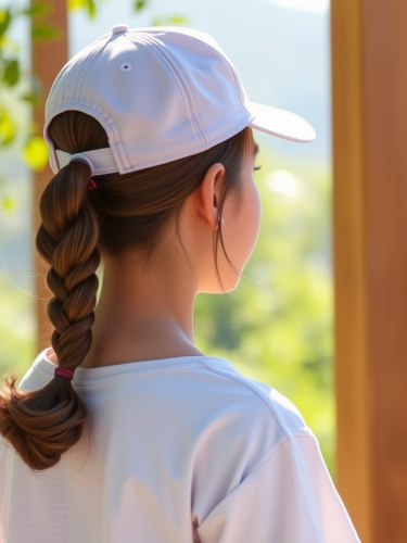 A Girl with Long Brown Hair and Cap
