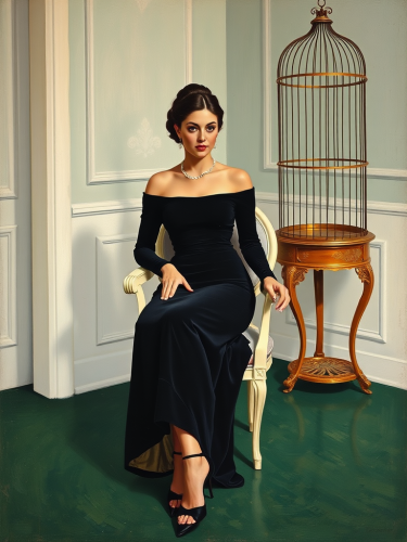 A Glamorous Woman with a Birdcage, Klimt Style