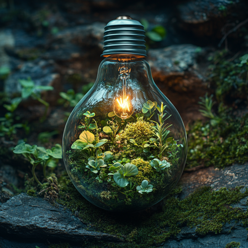 A Glass Bulb with Mini Ecosystem in Soft Light