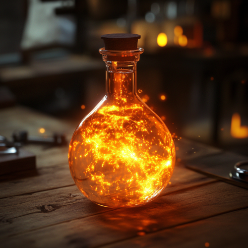 A Glowing Orange Mercury Flask on Lab Table