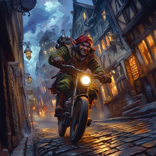 A Goblin Delivery Rider Speeds Through Cavern Town