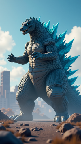 A Godzilla creature playing in Fortnite video game.