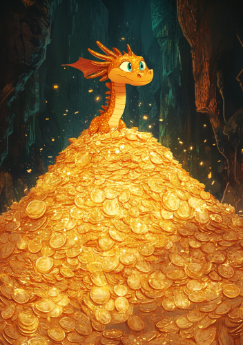 A Golden Dragon on Huge Gold Pile Cave