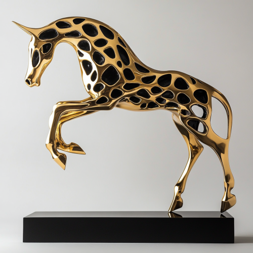 A Golden Horse Statue with Geometric Filigree