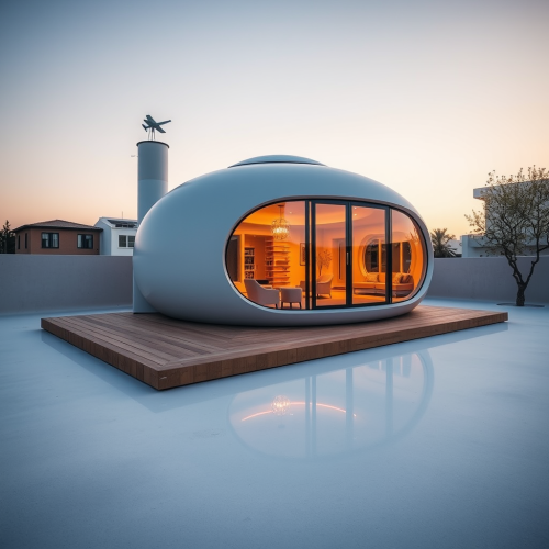 A Golden Hour Photograph of Louis Khan-Inspired Capsule House.