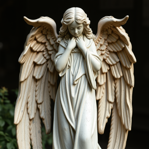 A Gothic Angel Statue Stands Majestically in Courtyard.