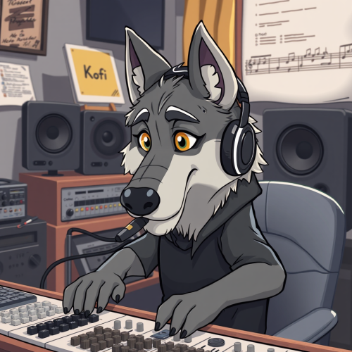 A Grey Wolf Producing Lofi Music at Home