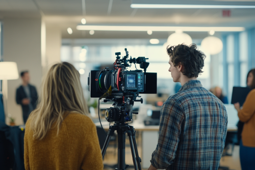 A Group of Office Employees Recording Marketing Video