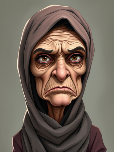 A Grumpy, Caricatured Woman in a Hijab