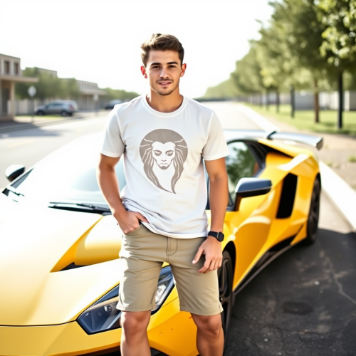 A Guy Beside His Sports Car