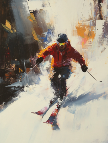 A Guy Skiing with Intensity and Speed