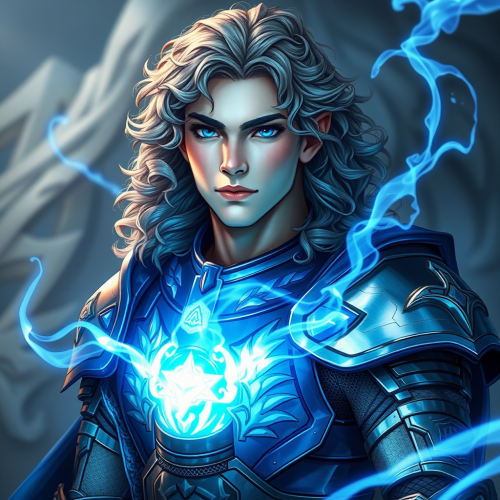 A Half-Elf Male in Blue Magic Armor