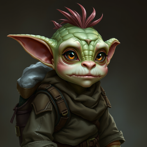 A Halfling with Scaled Skin and Stuffed Backpack