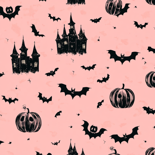 A Halloween-themed pattern with pink background and spooky elements