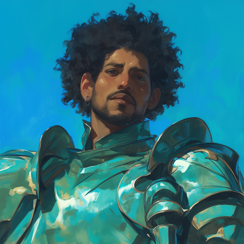 A Handsome Male in Turquoise Armor, Smiling Portrait