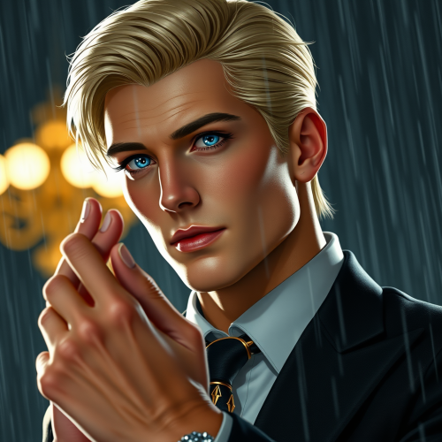 A Handsome Man Dancing in Rain in Black Suit A Handsome Man Dancing in Rain in Black Suit