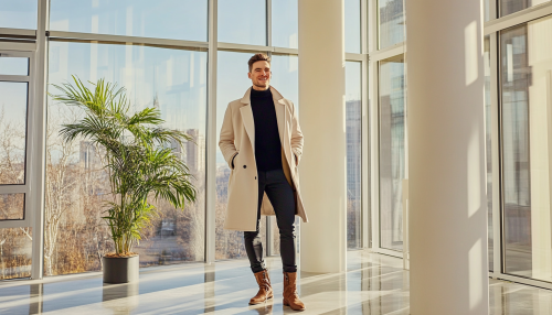 A Handsome Man in Winter Coat at Modern Office