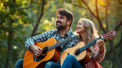 A Happy Couple Enjoying Music in Nature A Happy Couple Enjoying Music in Nature