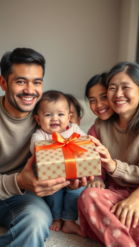 A Happy Family Enjoying a Gift