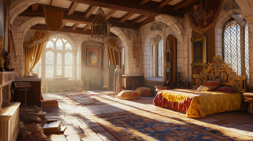 A Happy Medieval Castle Interior in Disney Style