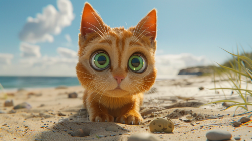 A Happy Orange Cat With Big Green Eyes