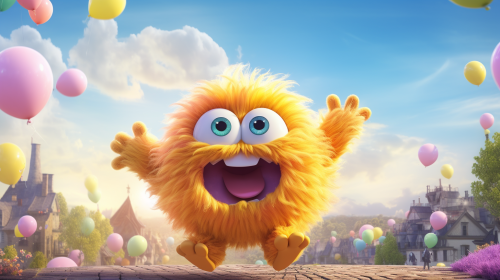 A Happy Yellow Monster Playing Under Sunny Sky