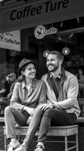 A Happy Young Couple at a Coffee Shop
