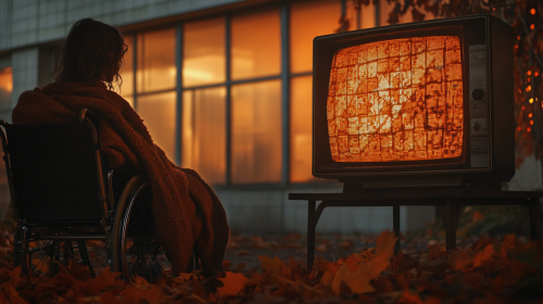 A Haunted Schoolyard Scene with Strange TV Images