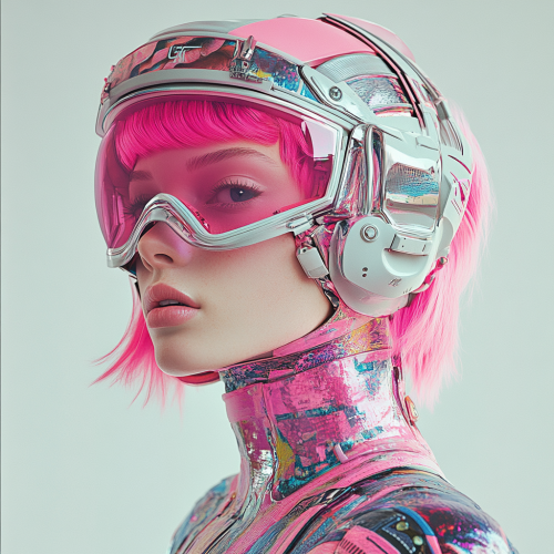 A High-Fashion Woman in 3D Helmet