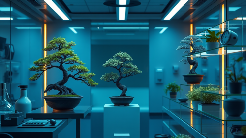 A High-Tech Lab with Indoor Bonsai Plants