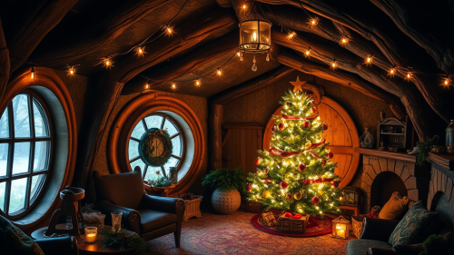A Hobbit Hole Decorated for Christmas