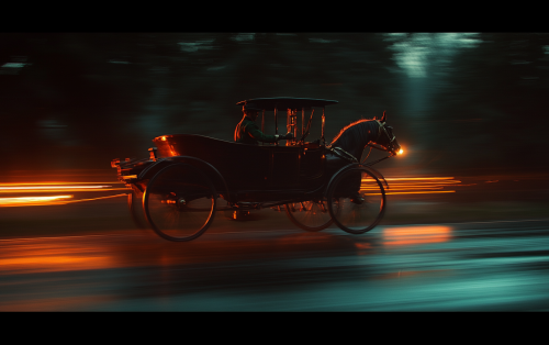 A Horse Coach Driving Fast at Night