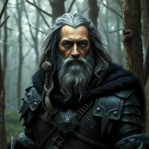 A Human Druid in Black Armor Surrounded by Stars