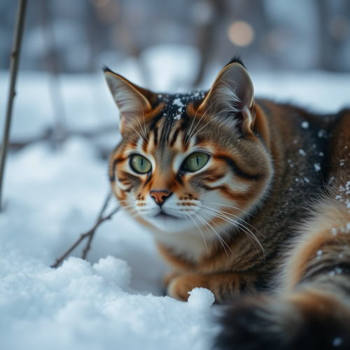 A Hungry, Tired Cat Struggling in Winter