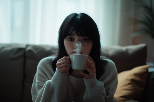 A Japanese Woman Enjoying Coffee in Stylish Home