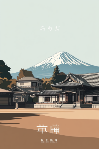 A Japanese temple with Mt. Fuji