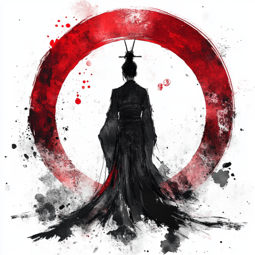 A Japanese vengeful spirit in ink painting style.