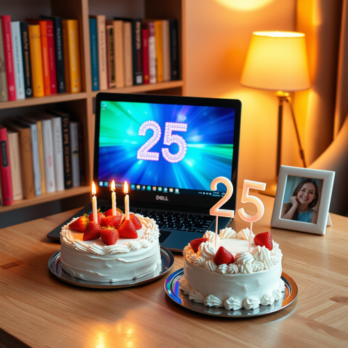 A Joyful 25th Birthday Celebration with Laptop
