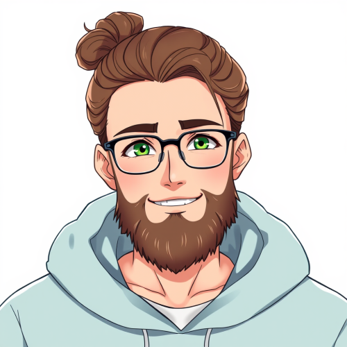 A Joyful Bearded Man with a Man Bun