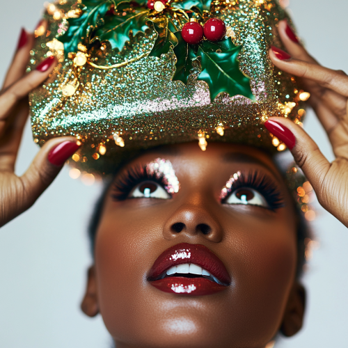 A Joyful Black Woman Wearing Festive Accessories
