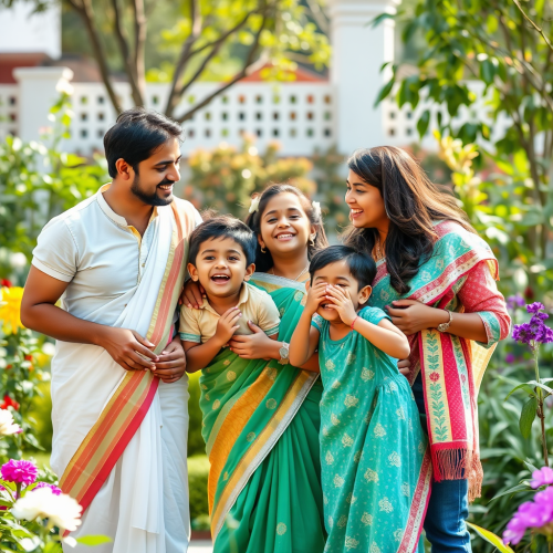 A Joyful Indian Family Playing in the Garden