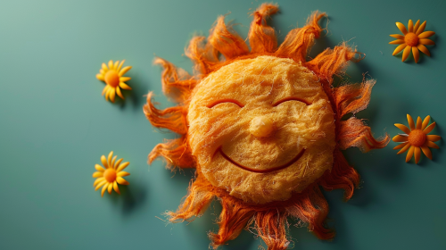 A Joyful Sun Emoji on Green Background.