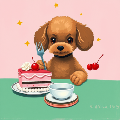 A Kawaii Poodle's Birthday Cake Celebration