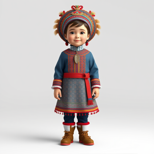 A Kazakh Child in Traditional 3D Costume
