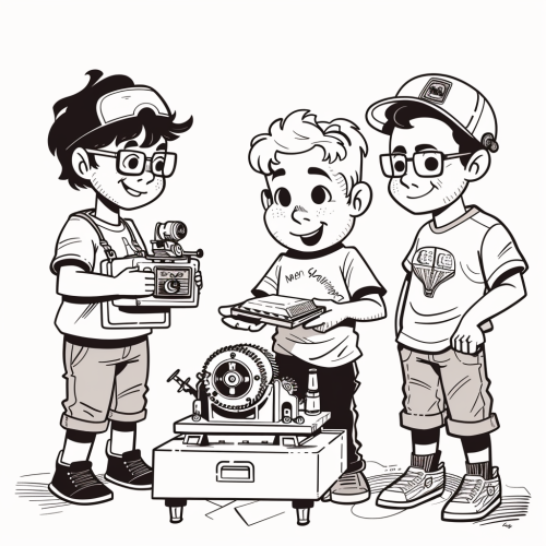 A Kid Shows Handmade Invention to Friends