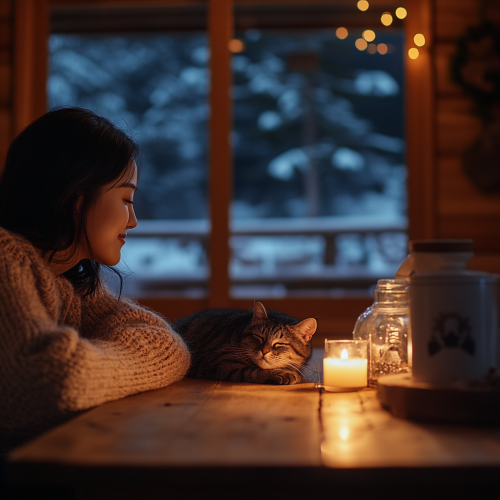 A Korean Woman's Snowy Christmas Cabin Portrait