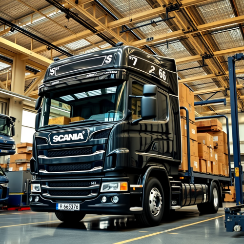 A Loaded Black Scania Truck in Luxury Shop